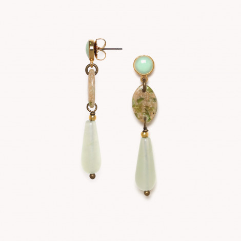 post earrings with jade drop "Papyrus"