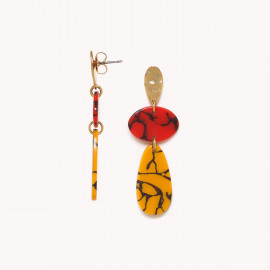 boucles d'oreilles poussoir termitière rouge et jaune "Stromboli" - Nature Bijoux