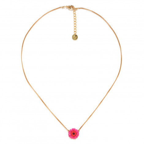 Pink gerbera flower short necklace "Ruby"