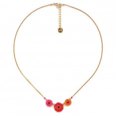 3 gerbera flower short necklace "Ruby"