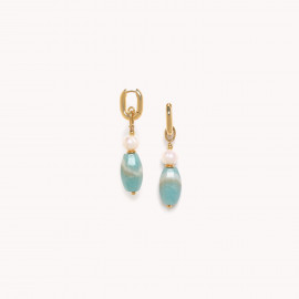 Creole earrings with amazonite & pearl pendant "Honolulu" - Nature Bijoux