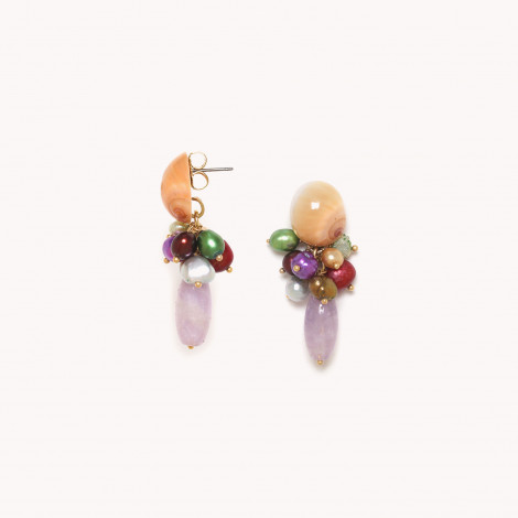 Post earrings with shell top & dangles "Monte Rosso"