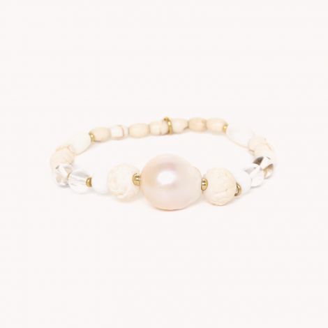 Graduated stretch bracelet with fresh water pearl "Pondichery"