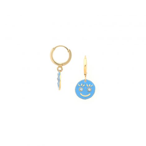 HAPPY FACE blue mini hoop earrings