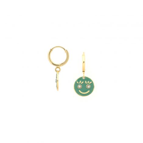 HAPPY FACE green mini hoop earrings