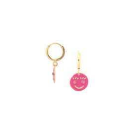 HAPPY FACE boucles d'oreilles mini créoles roses - Olivolga Bijoux