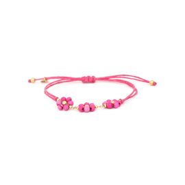 FLORES macramé bracelet 3 flowers (pink) - Olivolga Bijoux
