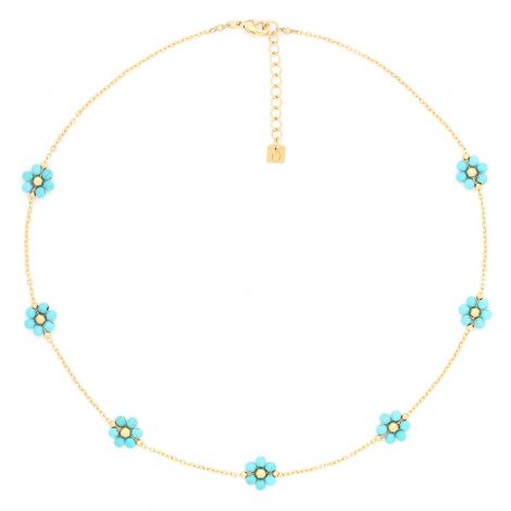 FLORES short necklace 7 flowers (turquoise)