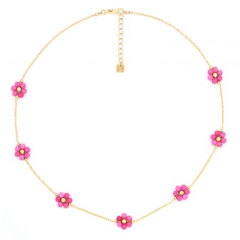 FLORES short necklace 7 flowers (pink)