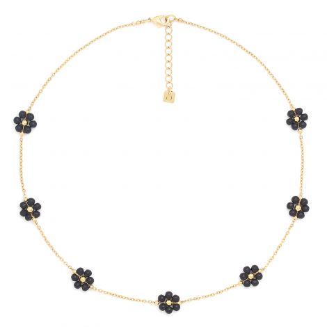 FLORES short necklace 7 flowers (black)