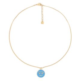 HAPPY FACE collier court pendentif bleu - Olivolga Bijoux