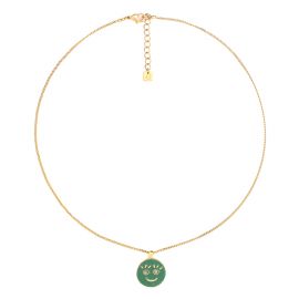 HAPPY FACE short green pendant necklace - Olivolga Bijoux