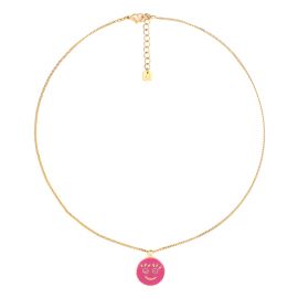 HAPPY FACE collier court pendentif rose - Olivolga Bijoux
