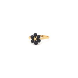 FLORES adjustable black howlite flower ring - Olivolga Bijoux
