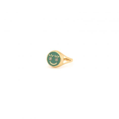 HAPPY FACE green adjustable ring