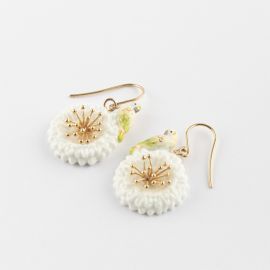 Poésie - Flower and Budgerigar earrings - Nach