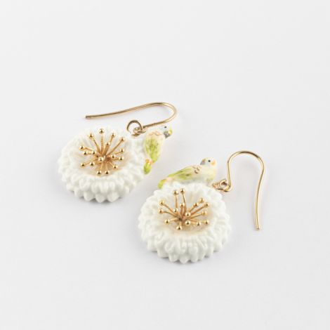 Poésie - Flower and Budgerigar earrings