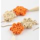 Rafia orange and beige flowers earrings with white drops - Nach