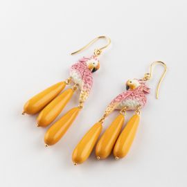 Boucles pendantes cacatoès rose perles orange - Nach