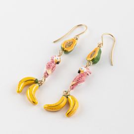 long earrings pink cockatoo with bananas - Vibration - Nach