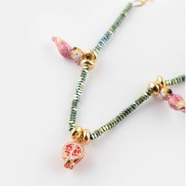 pink cockatoo and pomagranate with hematite beads necklace - Nach