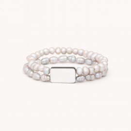 Bracelet extensible 2 rangs perles blanches "Rainbow" - Nature Bijoux