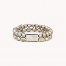 Bracelet extensible 2 rangs perles grises "Rainbow" - Nature Bijoux