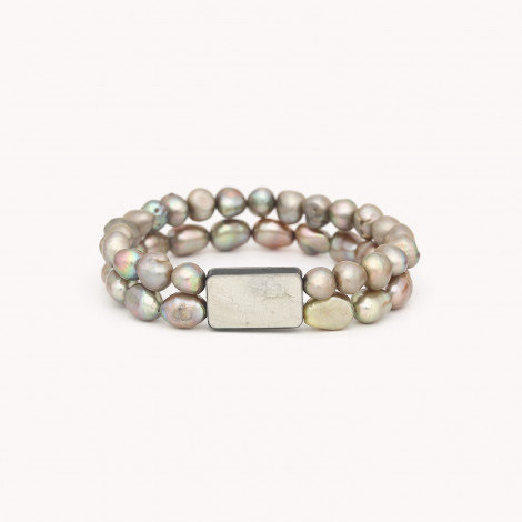 Bracelet extensible 2 rangs perles grises "Rainbow"