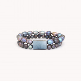 Bracelet extensibles 2 rangs perles bleues "Rainbow" - Nature Bijoux