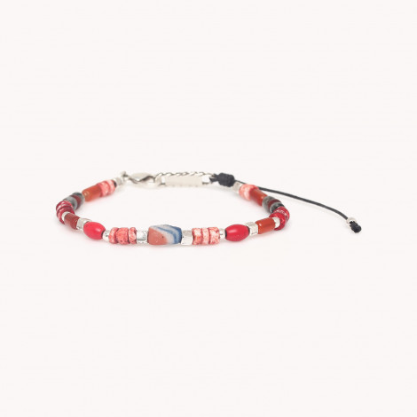 Bracelet ajustable howlite rouge et cornaline "Sauvage"