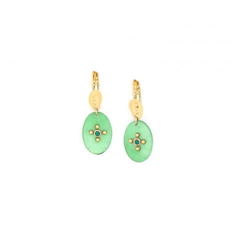 EVA Frenck hooks with oval dangle - green "Les Inseparables"