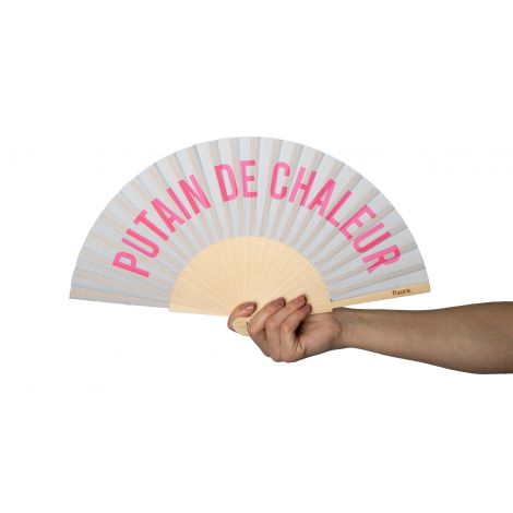 grey "PUTAIN DE CHALEUR" hand fan