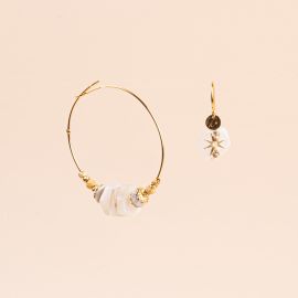 Baroque moonstone “ROXIE” asymmetrical hoop earrings - Rosekafé