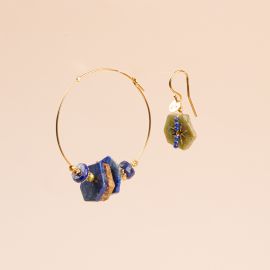 Asymmetrical baroque lapis “ROXIE” hoop earrings - Rosekafé