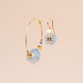 Asymmetrical baroque aquamarine “ROXIE” hoop earrings - Rosekafé