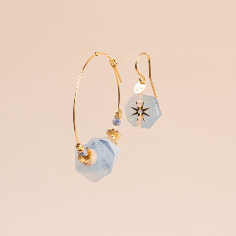 Asymmetrical baroque aquamarine “ROXIE” hoop earrings