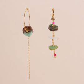 “ROXIE” asymmetrical pink opal hoop earrings - Rosekafé