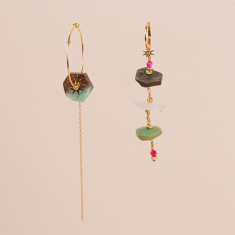 “ROXIE” asymmetrical pink opal hoop earrings