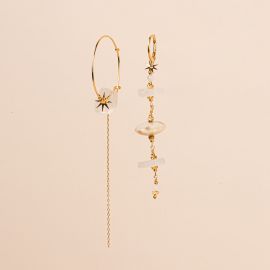 Asymmetrical moonstone “ROXIE” hoop earrings - Rosekafé