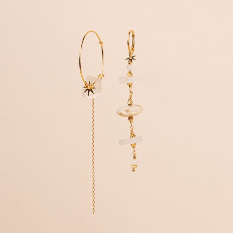 Asymmetrical moonstone “ROXIE” hoop earrings