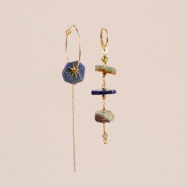 Asymmetrical lapis “ROXIE” hoop earrings - Rosekafé