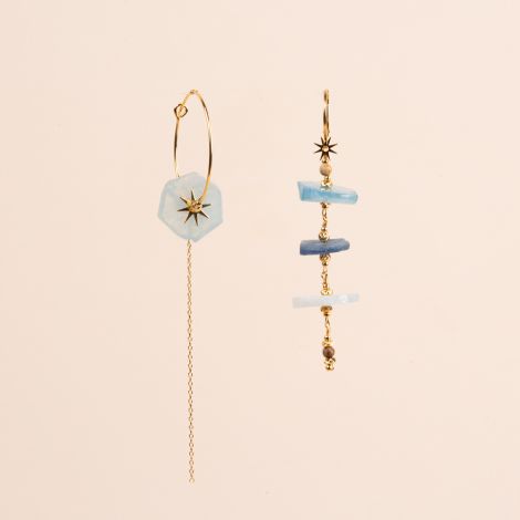 Asymmetrical aquamarine “ROXIE” hoop earrings