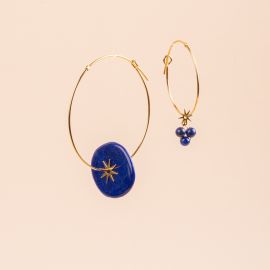 JULIA lapis lazuli asymmetrical hoop earrings - Rosekafé
