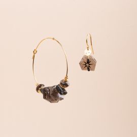 FANNY black baroque asymmetrical hoop earrings - Rosekafé