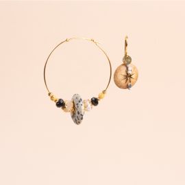 FANNY baroque asymmetrical hoop earrings in Dalmatian jasper - Rosekafé