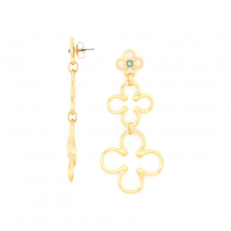 3 clovers post earrings with strass top (golden) "Clover"