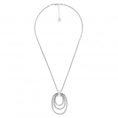 Collier long pendentif oval (argenté) "Biwa"