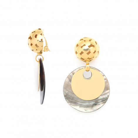 Black lip clip earrings (golden) "Disco"