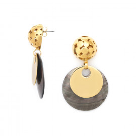 Black lip post earrings (golden) "Disco" - Ori Tao