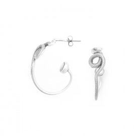 Snake creoles earrings with white MOP (silvered) "Venin" - Ori Tao